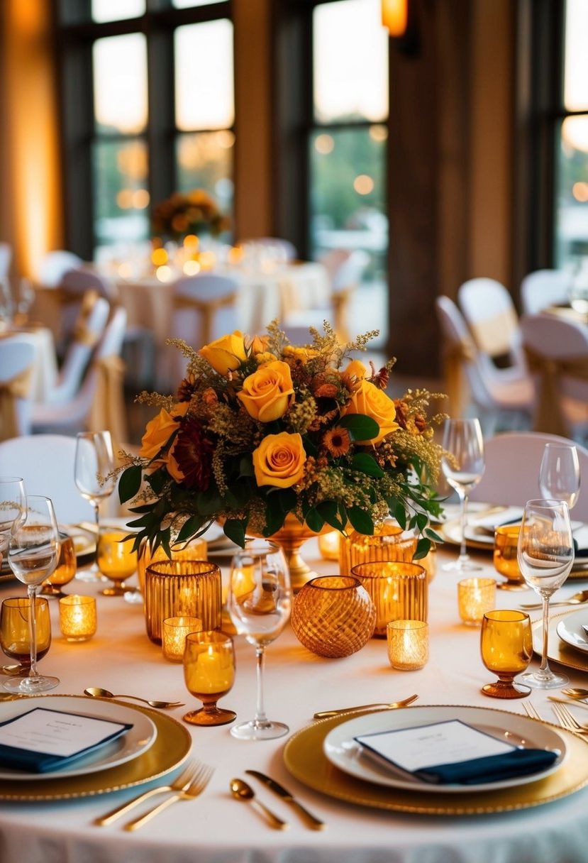 3) Amber and Gold Centerpiece Ideas