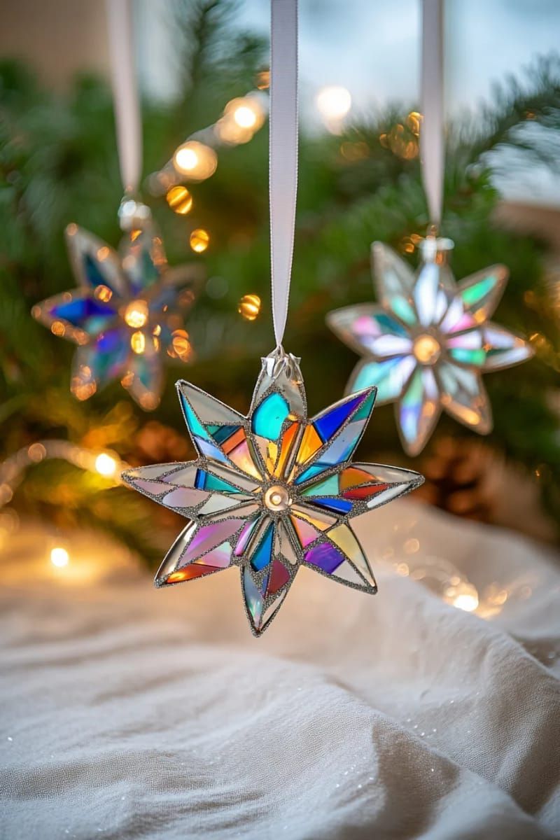 15. Glimmering CD shard snowflake decorations with ribbon attachments - photo 2