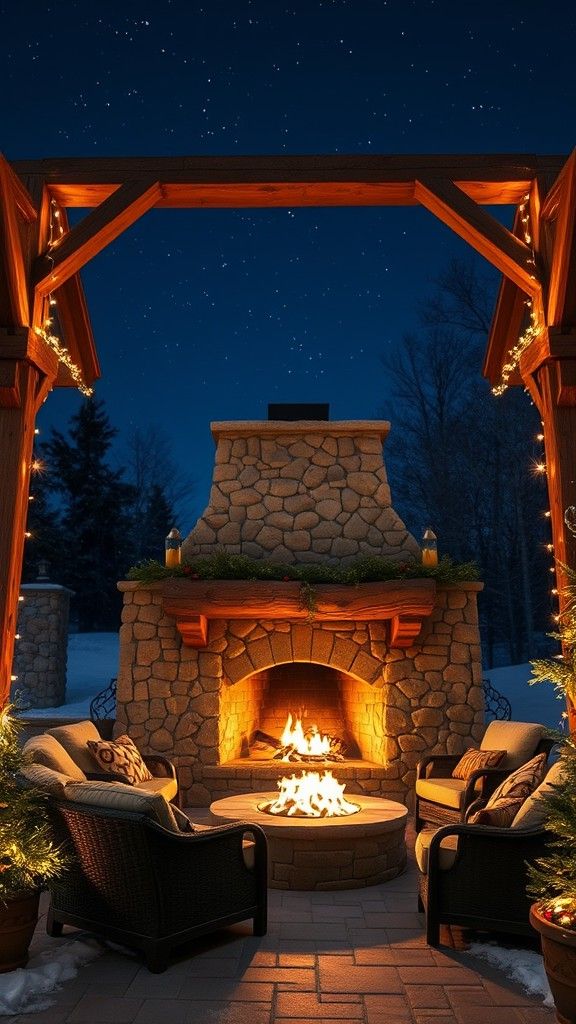 Rustic Stone Fireplace With Wood Beams