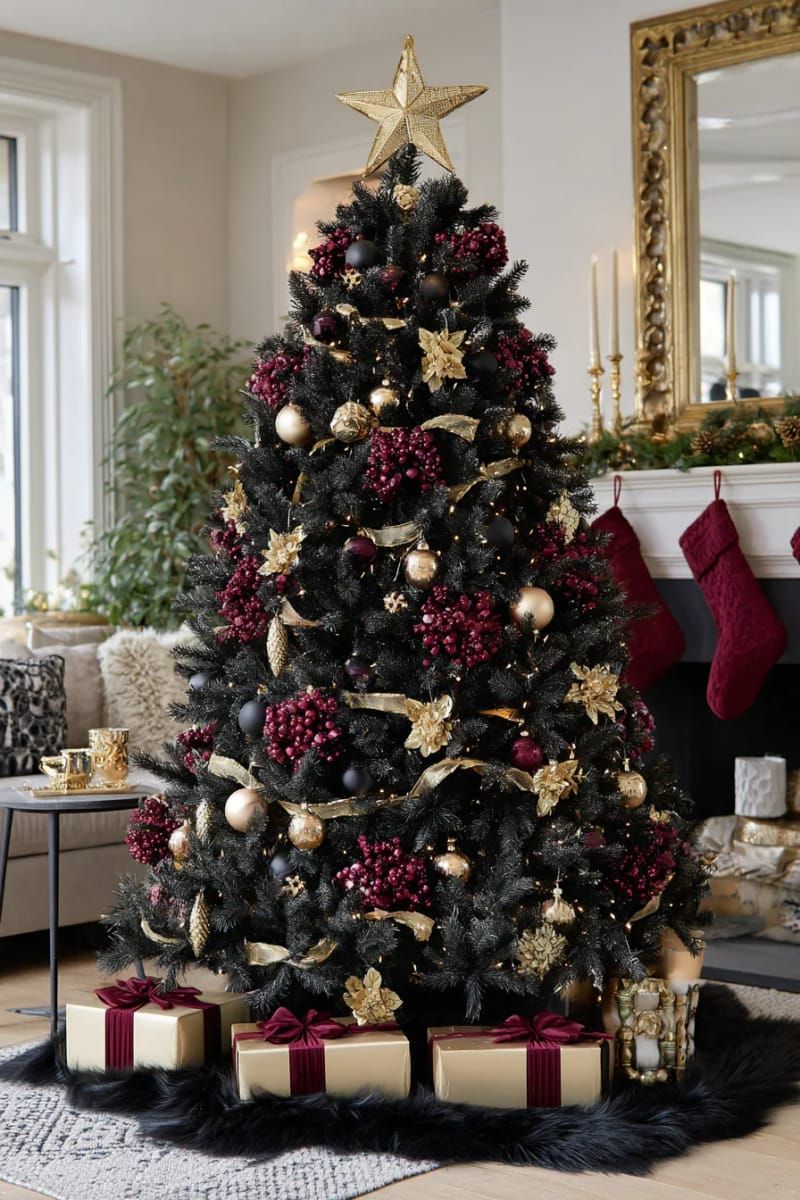 4. Black Christmas tree with gold and red accents - photo 2