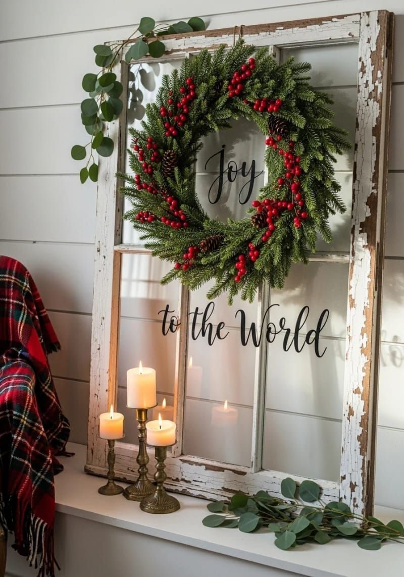 12. Vintage Window Frame Wreath Display - photo 2
