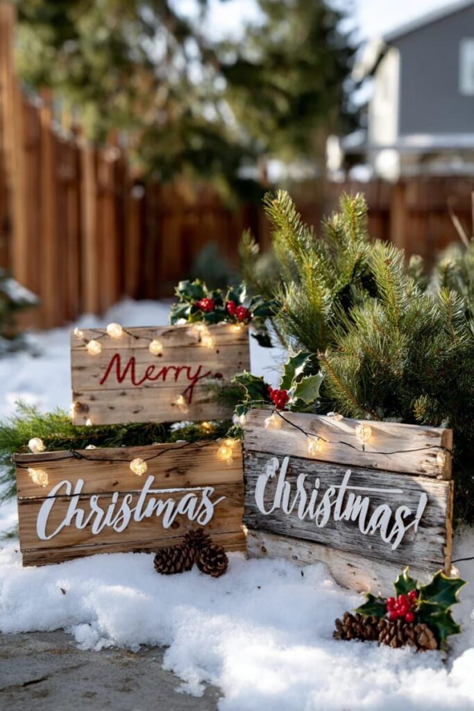 29. Wooden Signs Carry Festive Christmas Messages