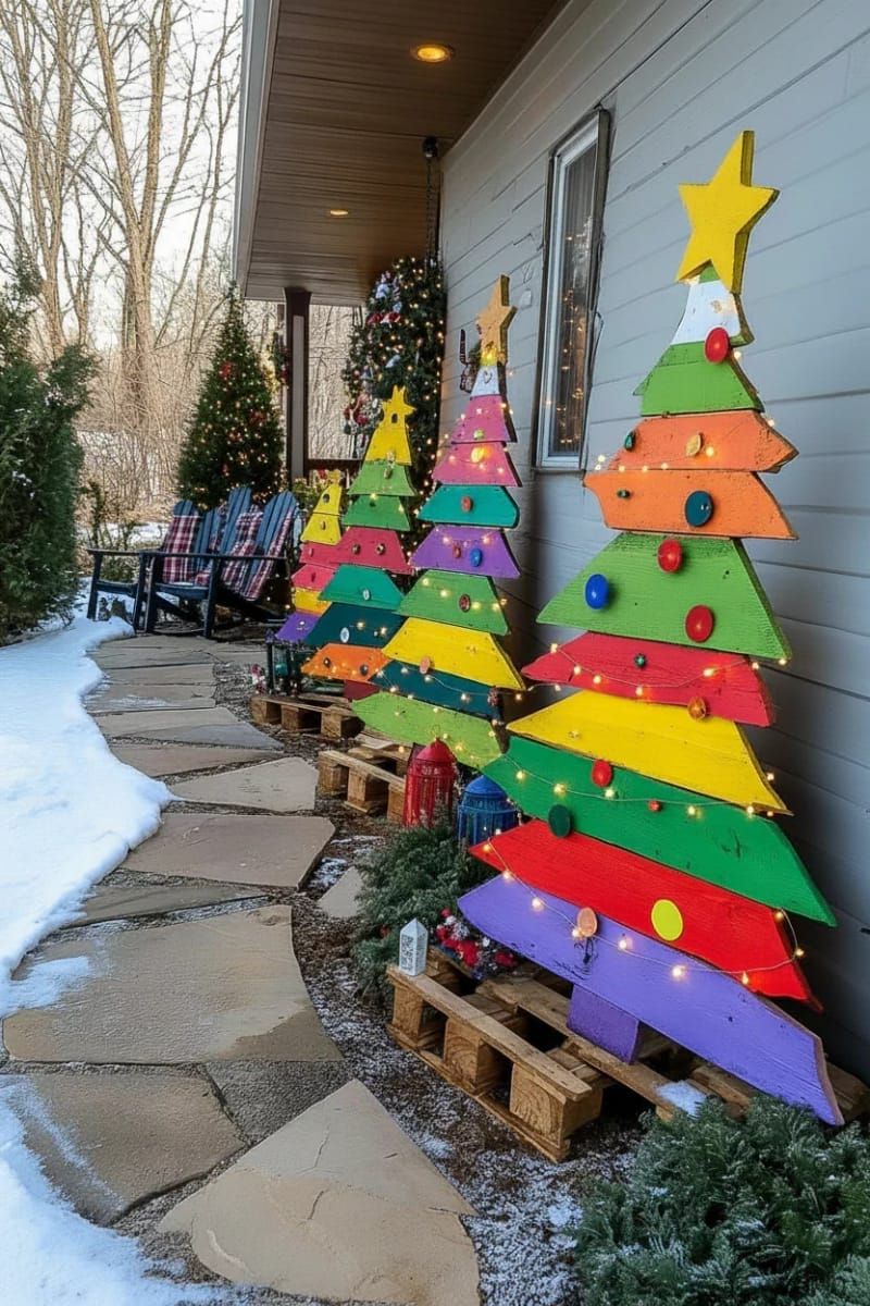 18. Outdoor pallet tree row with solar lights