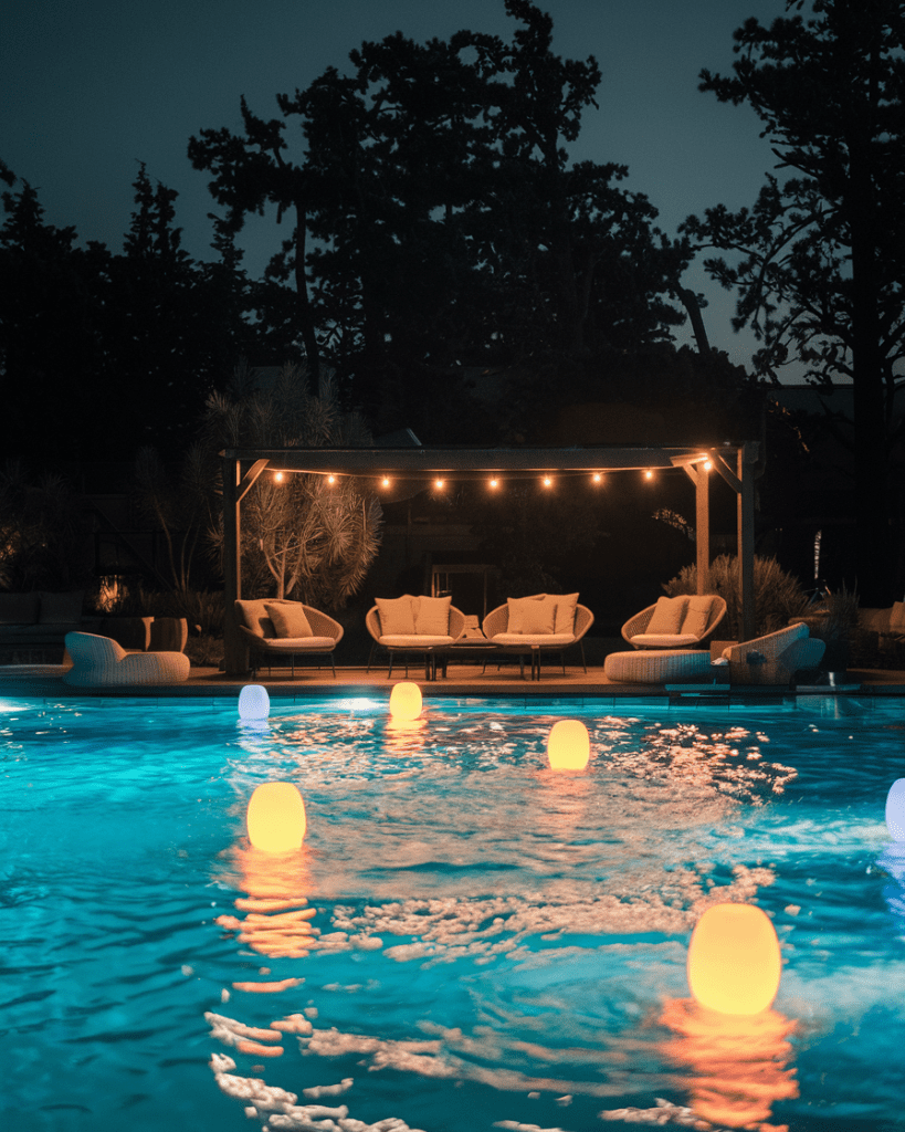 19. Dreamy Pool Illuminated by Colorful LED Lights