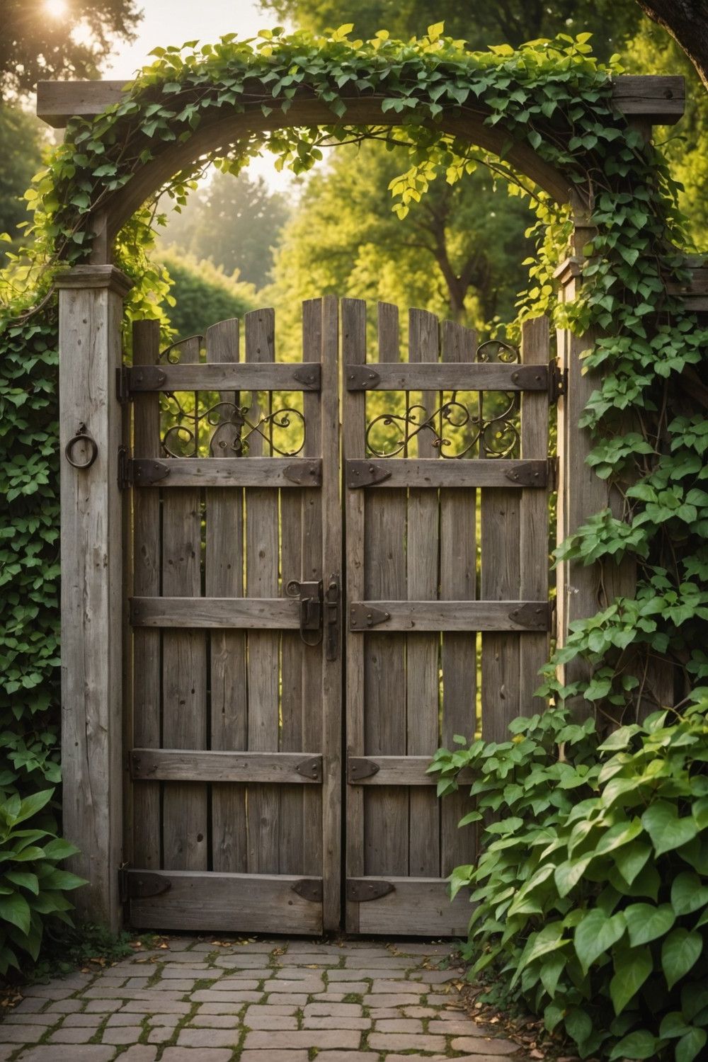 Weathered Wood Gate with Vintage Hardware