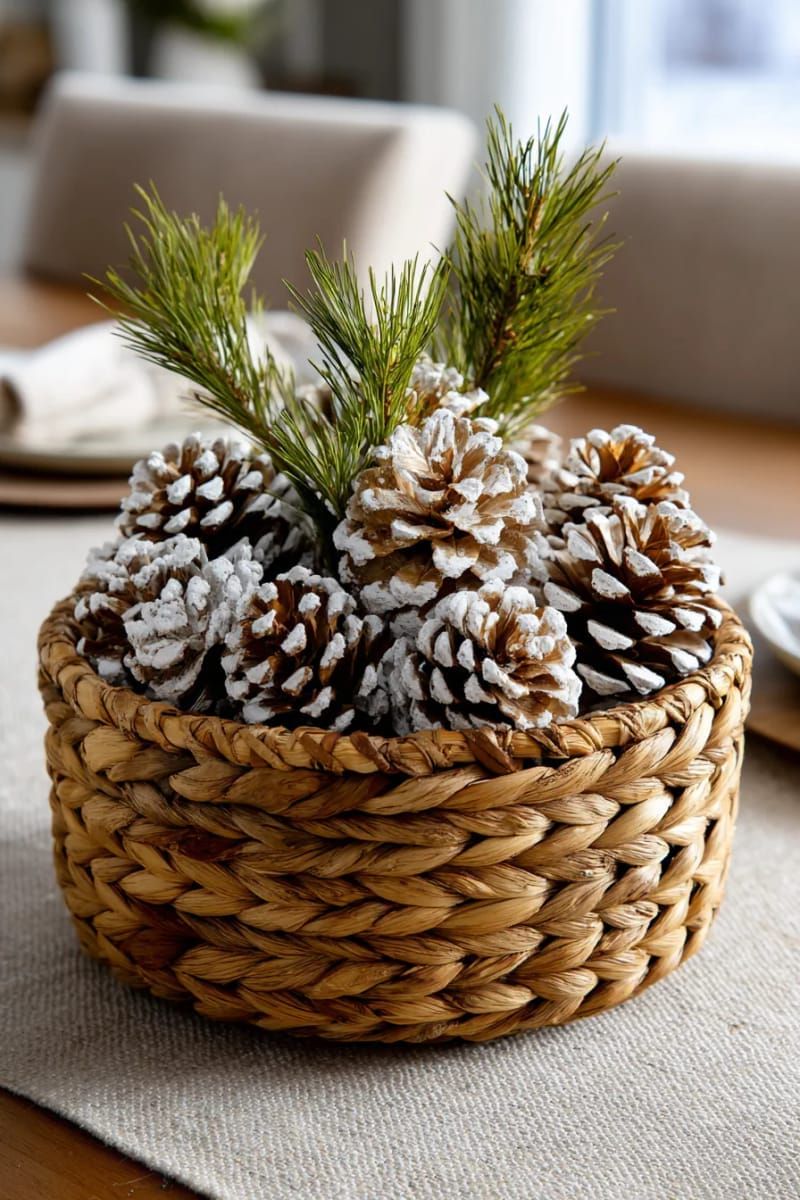 9. White-Dusted Pinecones in a Basket - photo 2