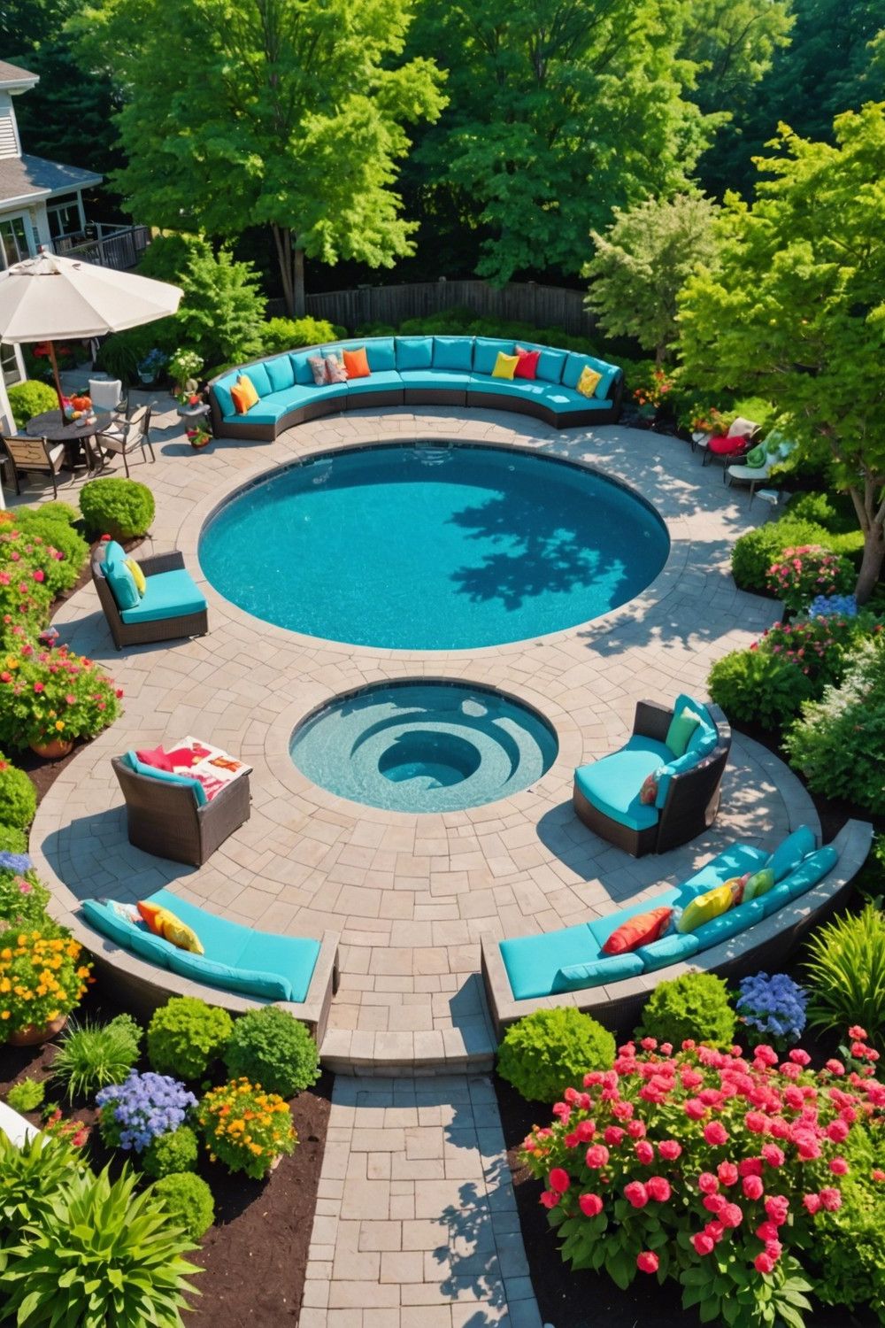 Built-in Seating for Round Pool Decks