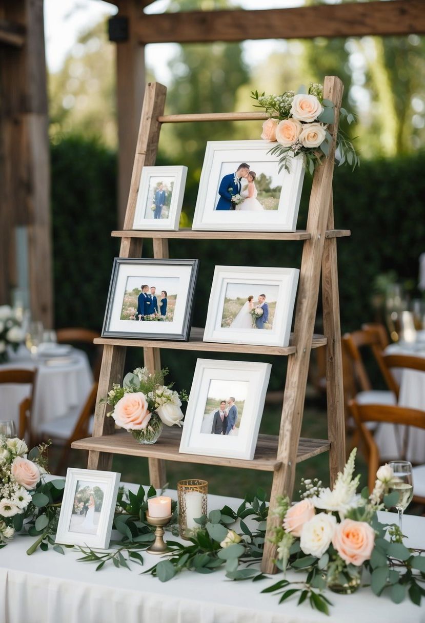 15) A vintage ladder shelf for photo displays