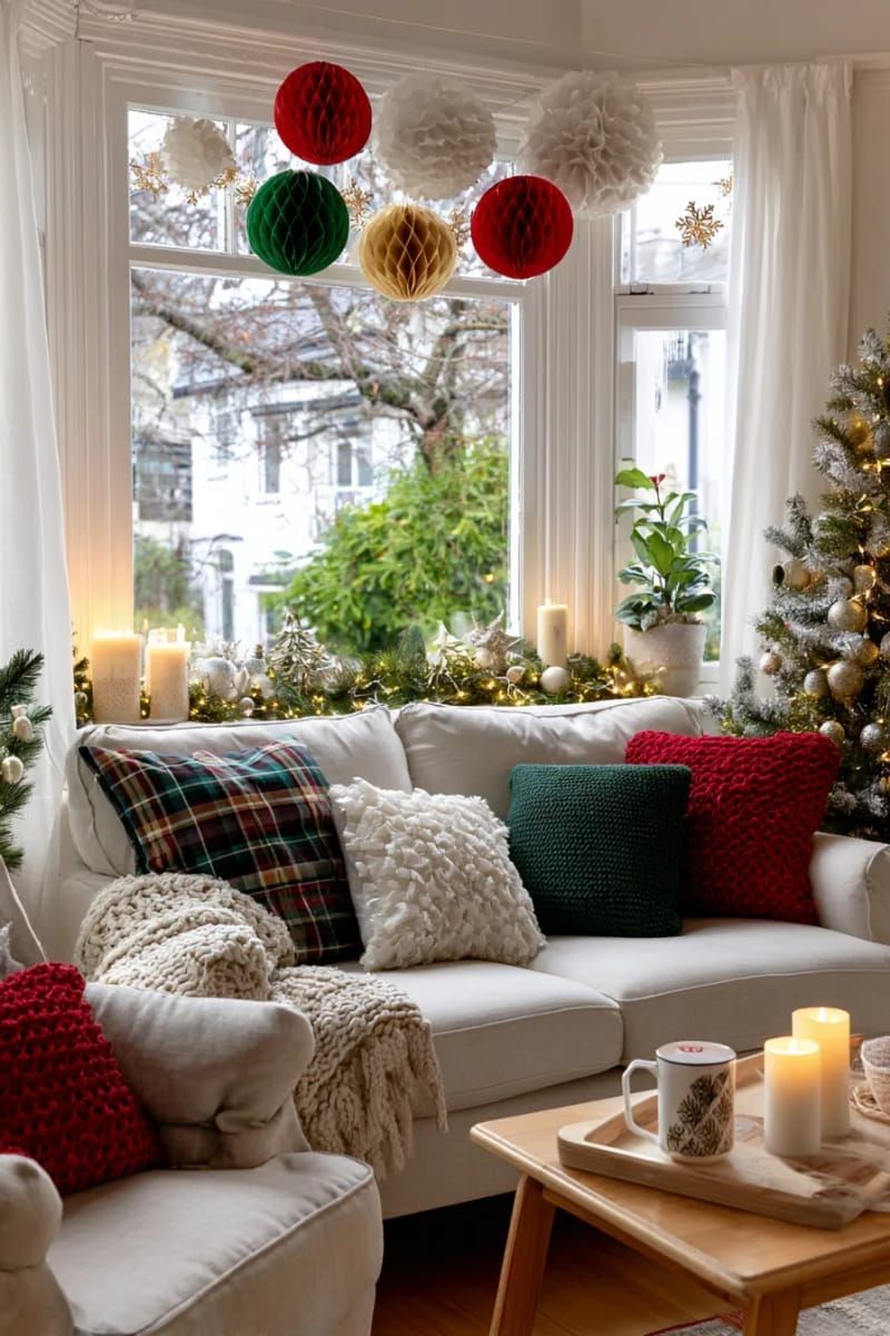 4. Red, Green, and Gold Honeycomb Paper Balls - photo 3