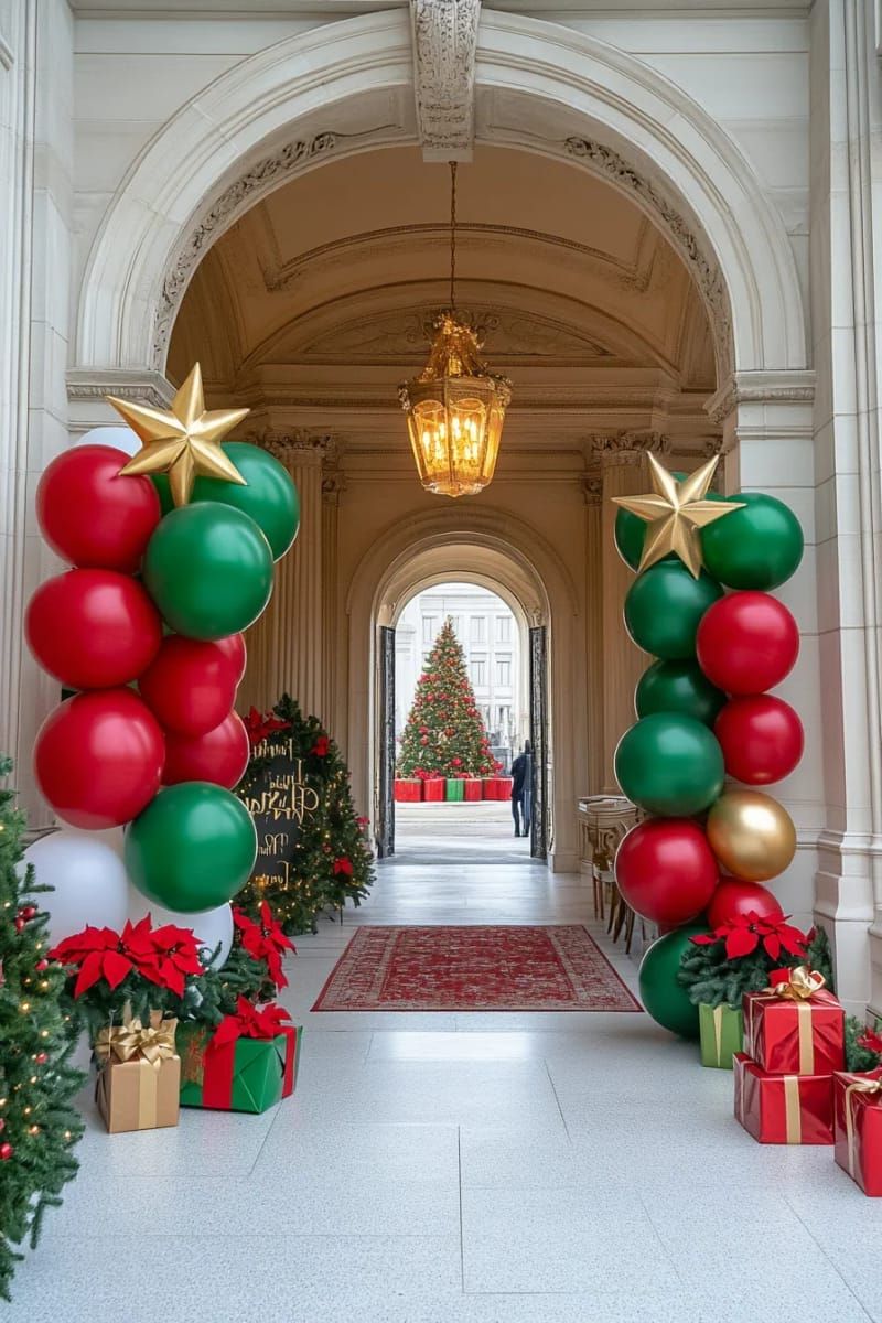 9. Red and green balloon columns with gold stars - photo 3