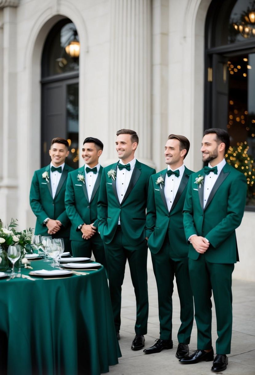 11) Dark Green Tuxedos for the Groomsmen