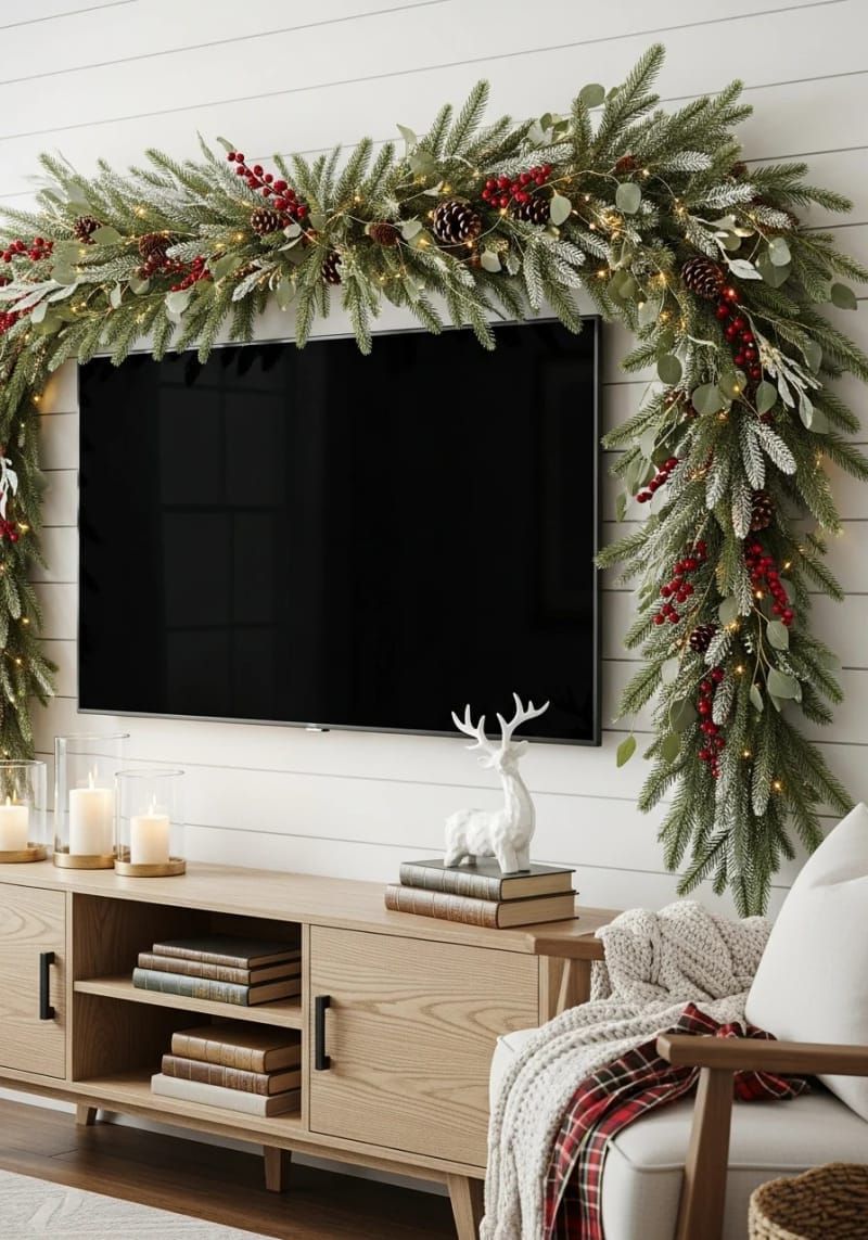 9. Garland Draped Above the TV With Berries - photo 2
