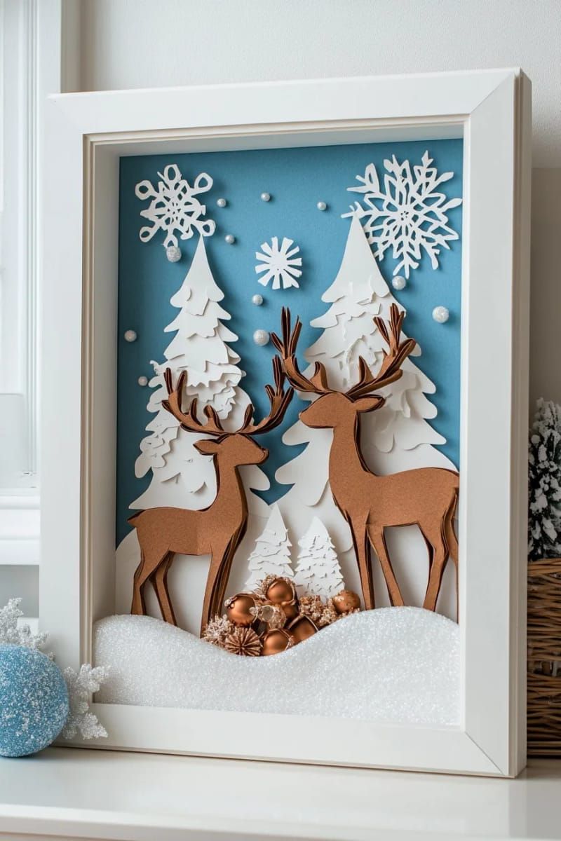 9. Paper Reindeer Shadowbox Scenes with Snowy Backdrops - photo 3