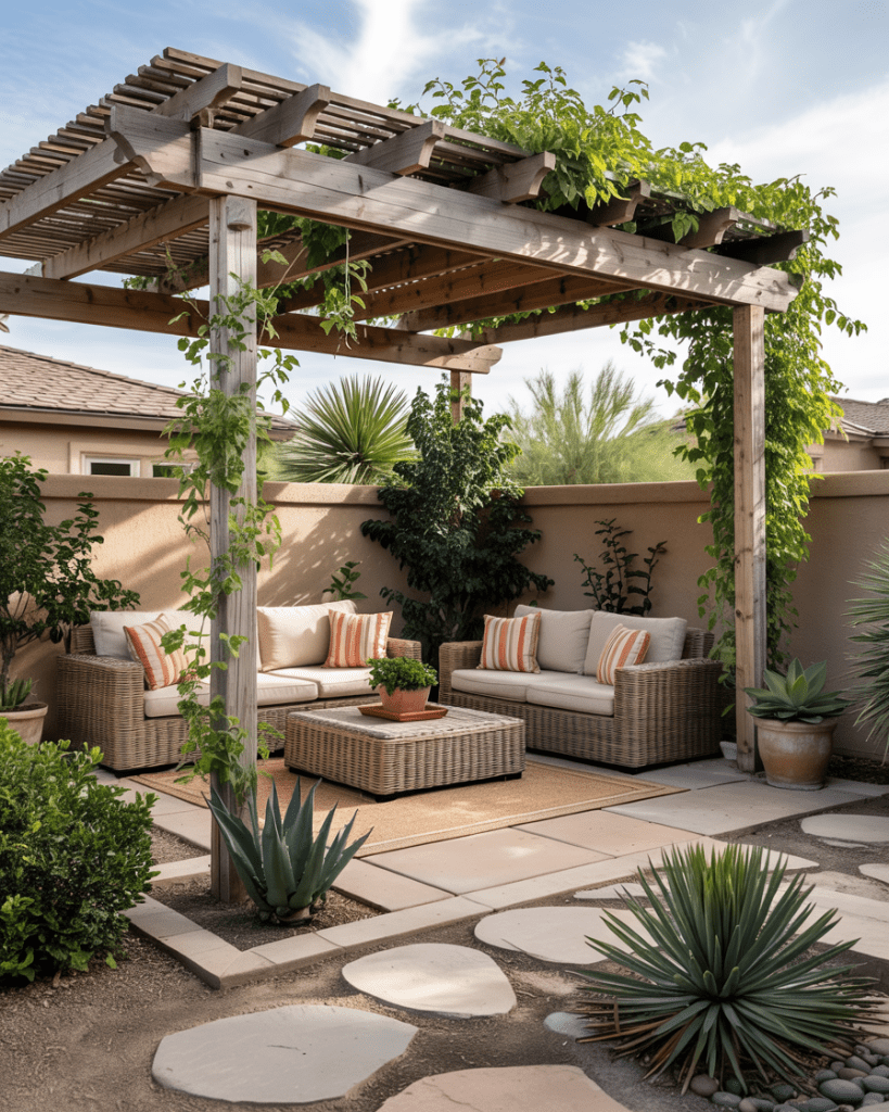 Pergola-Covered Outdoor Lounge Area