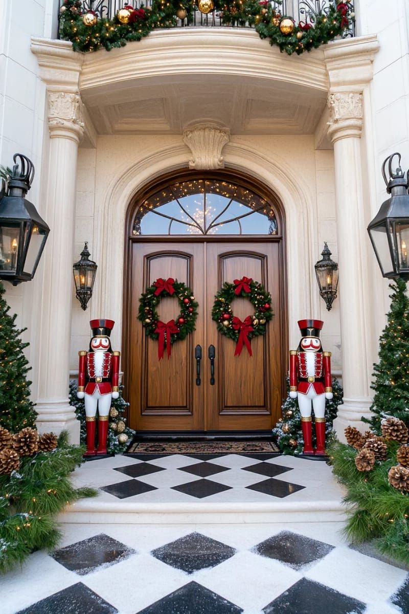 14. Nutcracker soldiers flanking the front entrance