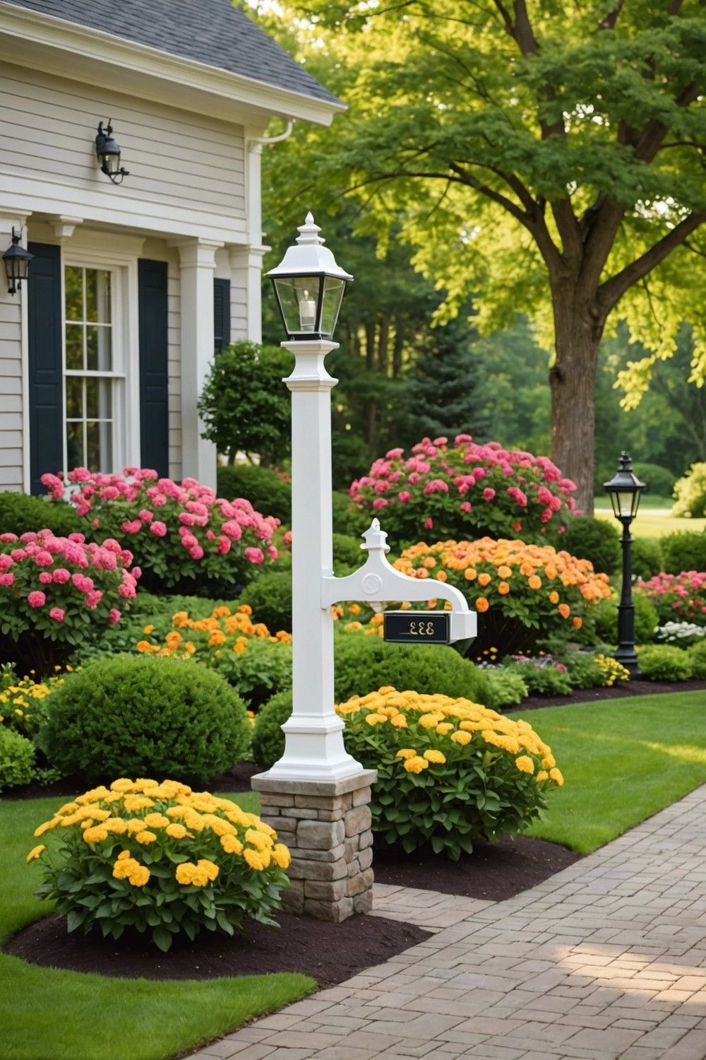 Traditional Colonial-Style Mailbox Landscaping