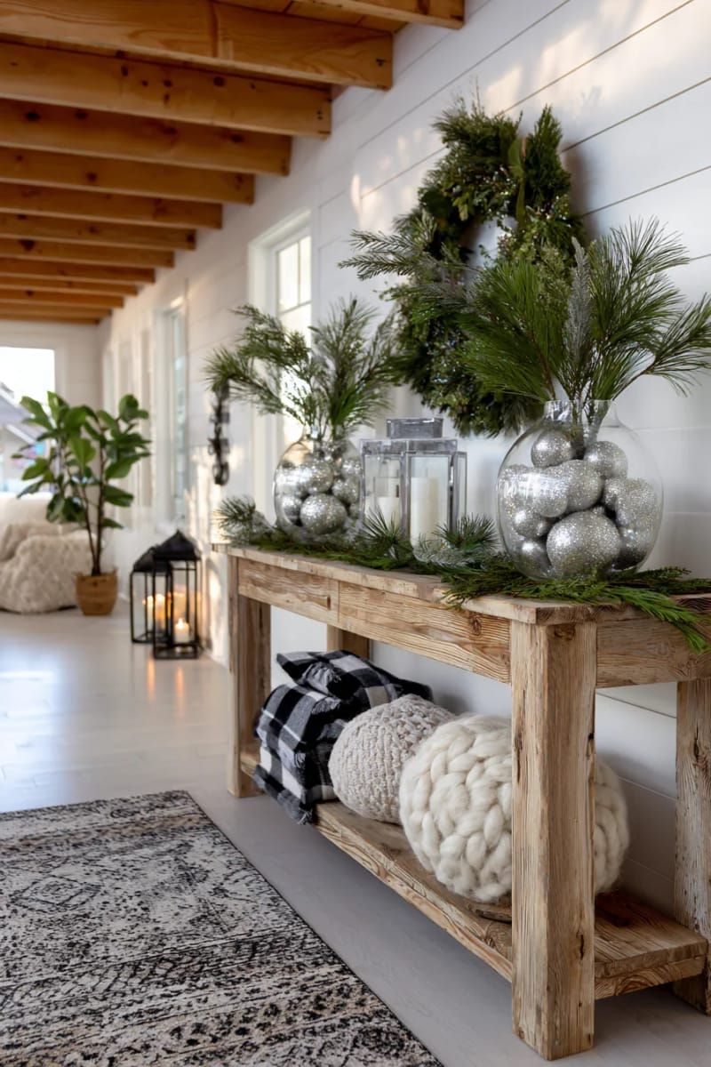 11. Glass Vases Filled With Silver Baubles