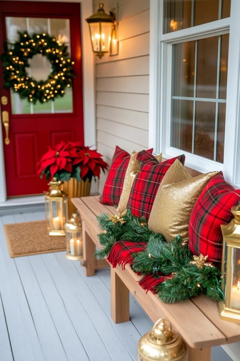 7. Plaid Throws And Gold-Trimmed Porch Cushions - photo 3