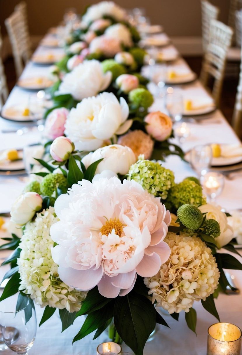 1) Lush Peony and Hydrangea Displays