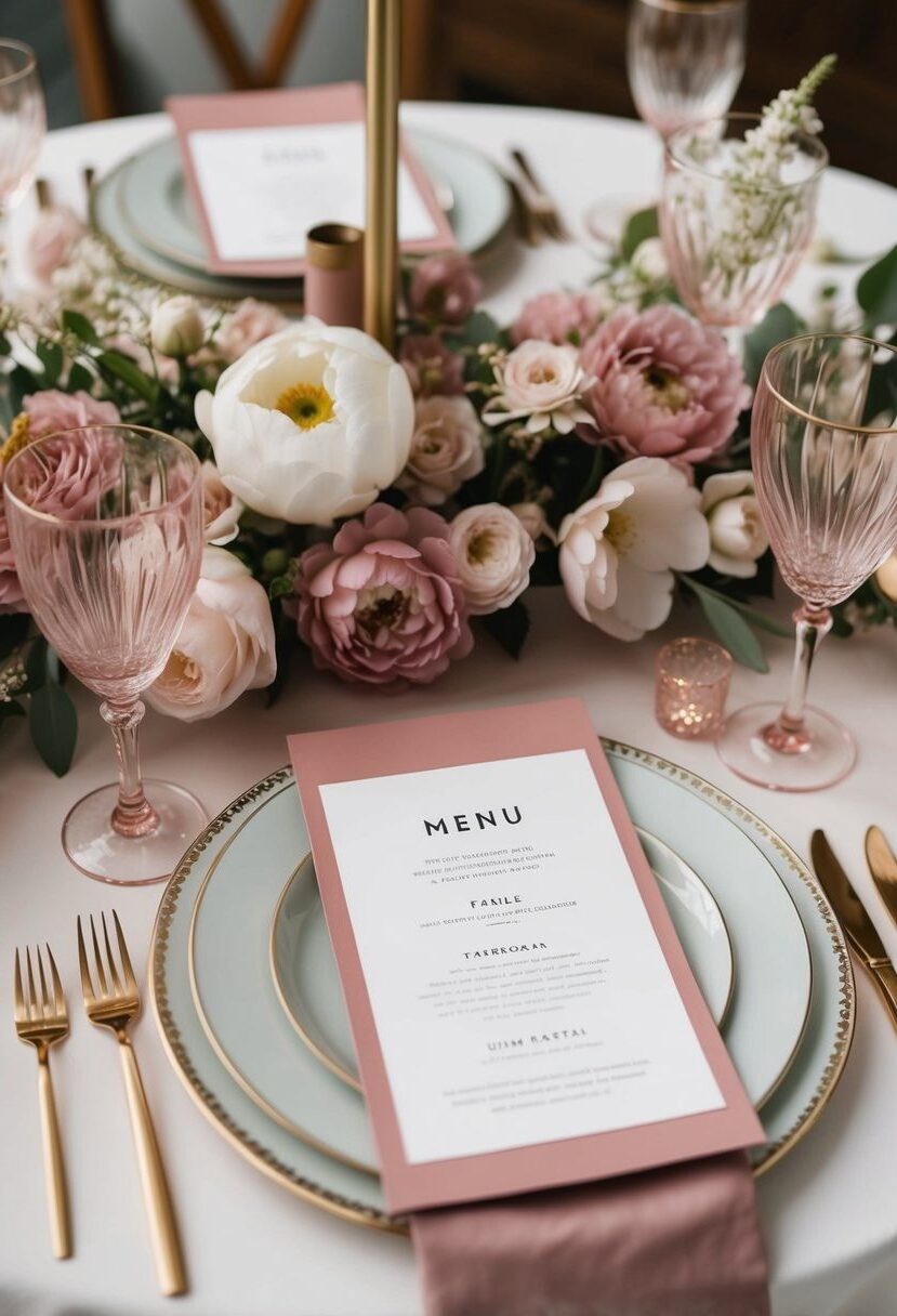 15) Custom Dusty Pink Menu Cards