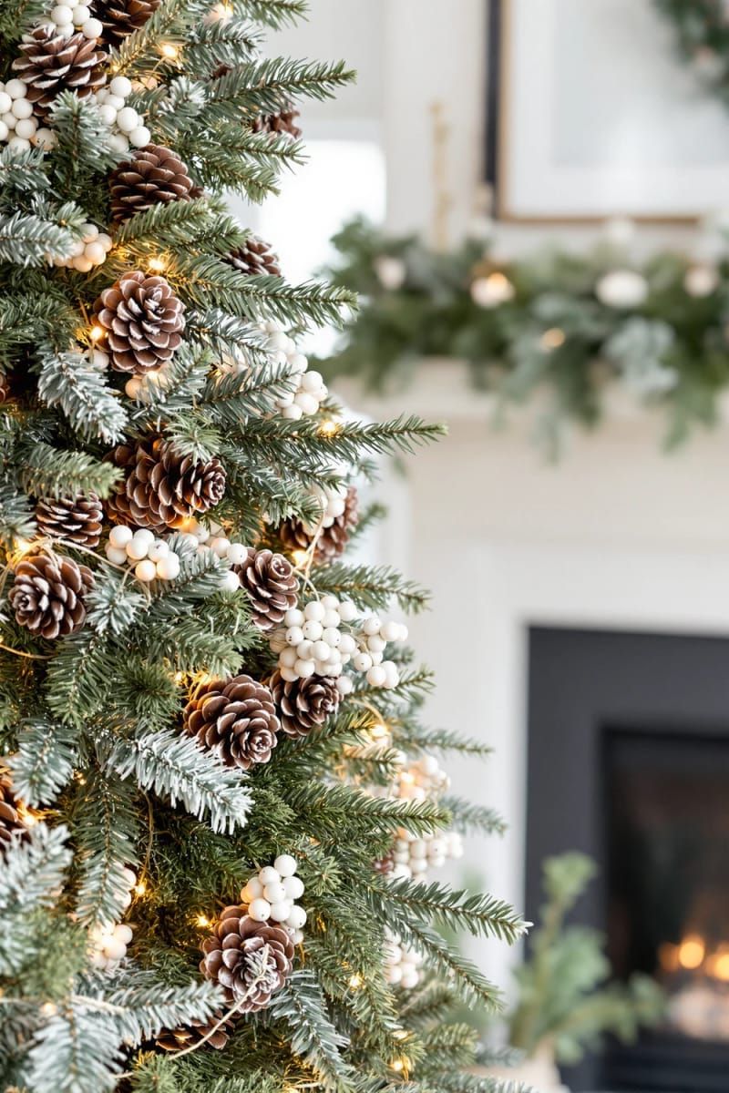 3. Rustic frosted pinecones with white berry accents