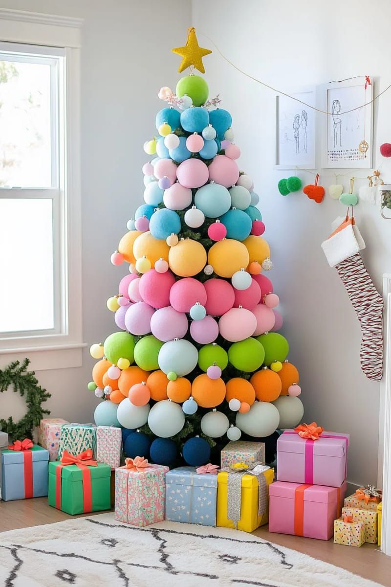 6. Color-Blocked Tree in Blue Pink Yellow Green