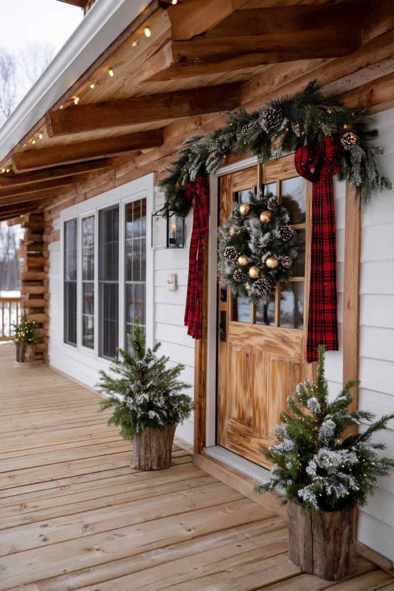 4. Tartan wreath with gold ornaments and red ribbon