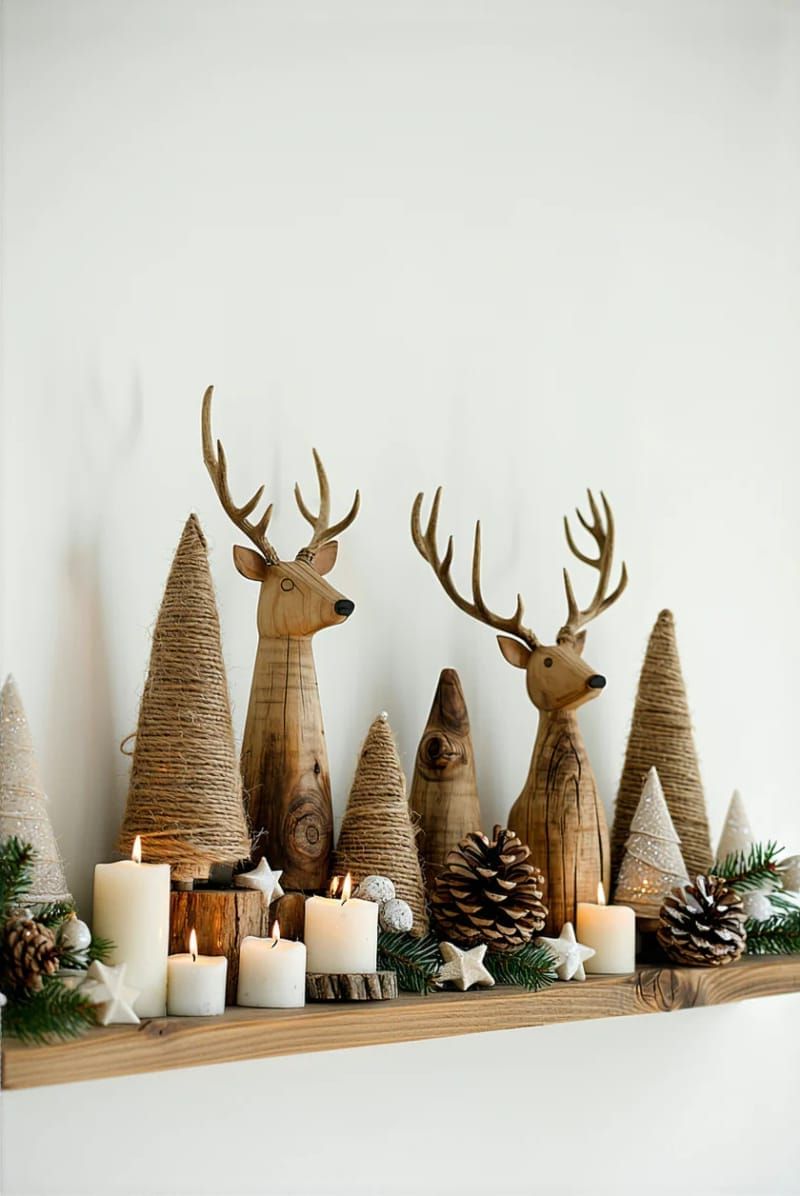 3. Wooden Reindeer and Cone Trees on a Shelf - photo 2
