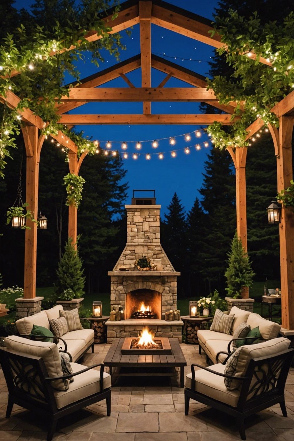 Backyard Pavilion with Fireplace and Dining Space