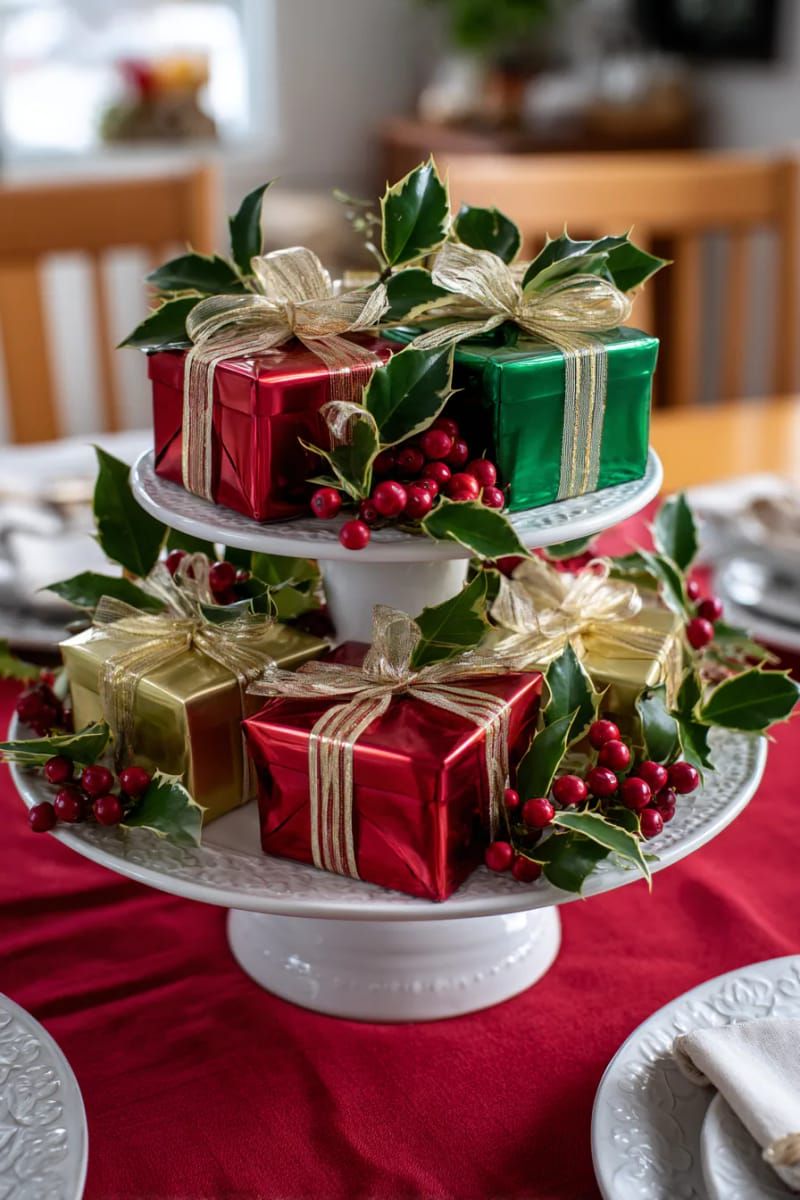 11. Cake Stand with Presents and Holly - photo 3