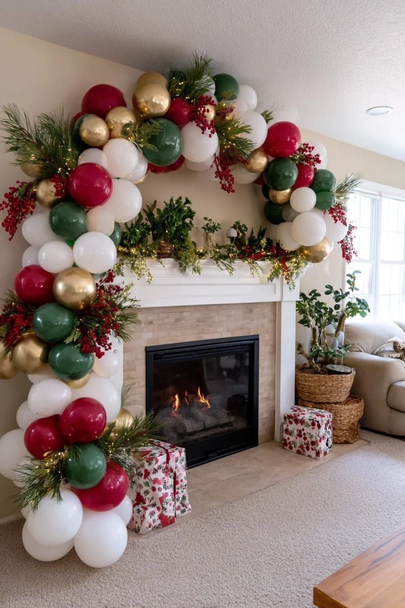 5. Balloon garland for the fireplace mantel