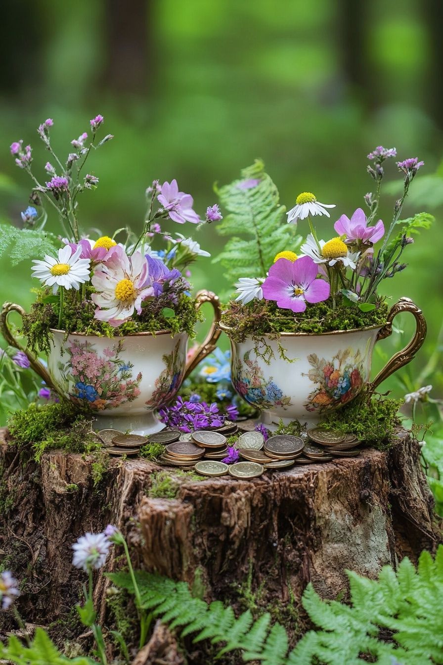 17. Turn Old Teacups into Flower Planters