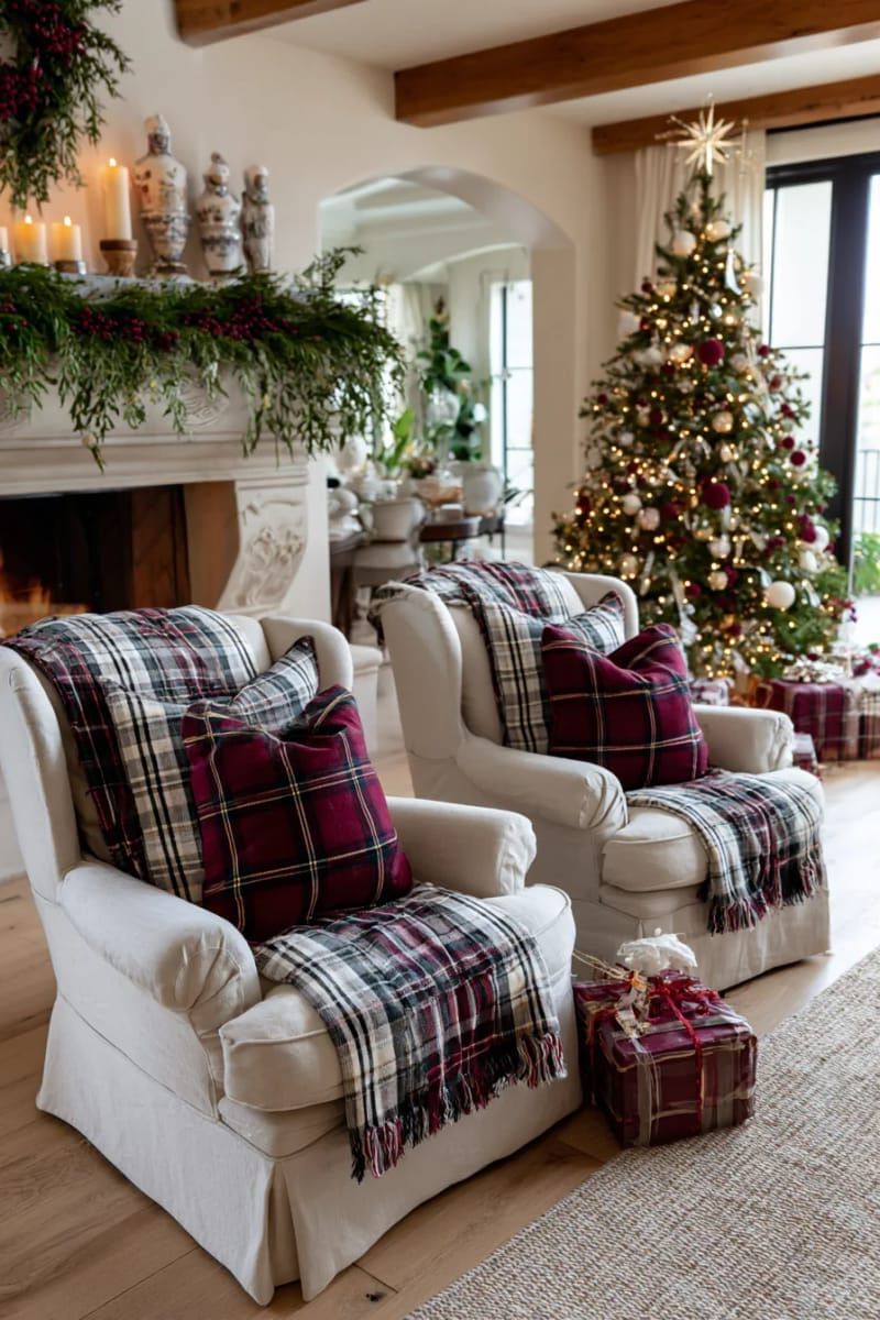 5. Tartan plaid cushions and throws for armchairs - photo 2
