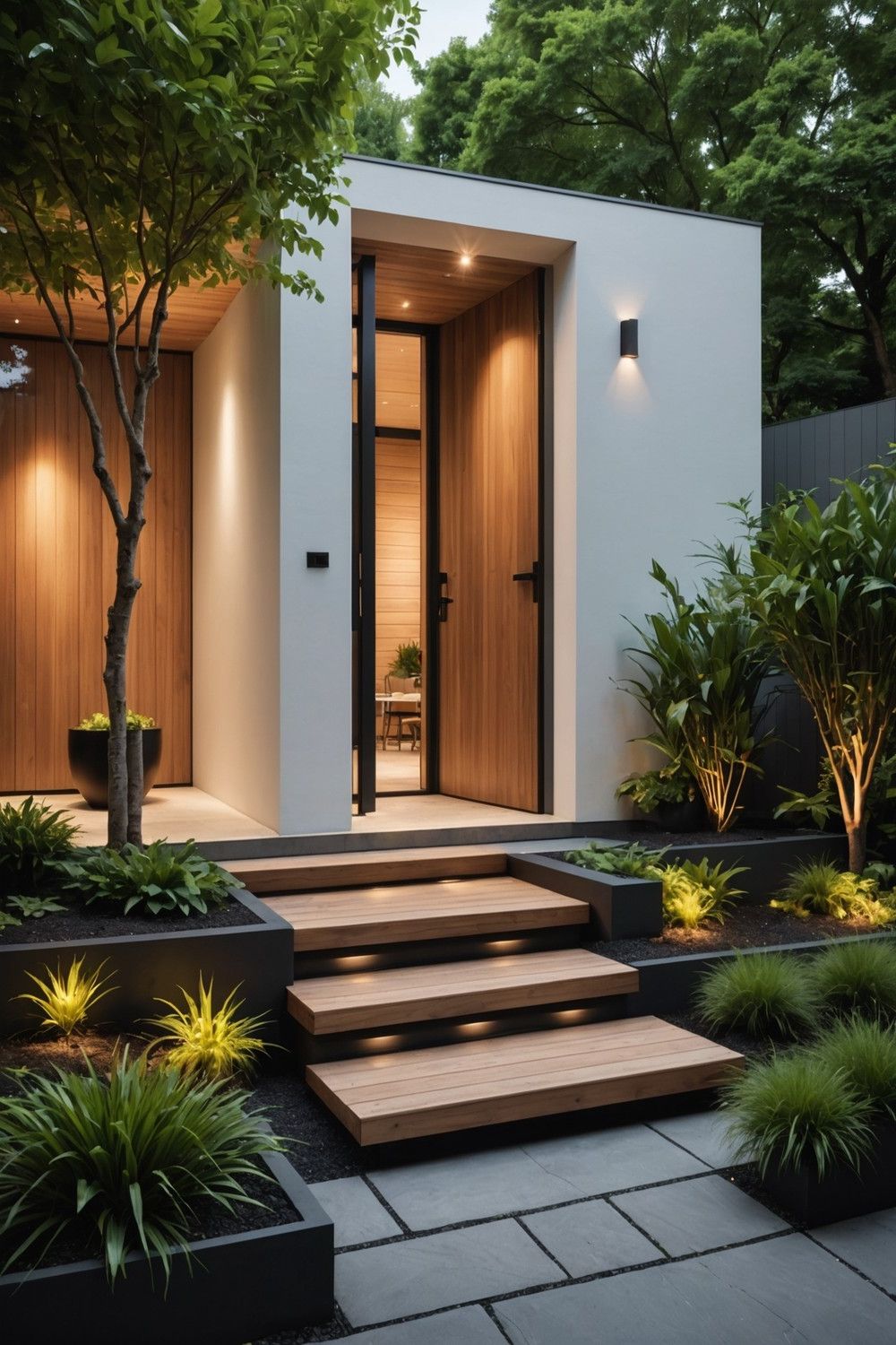 Cantilevered Wooden Steps for a Sleek Design