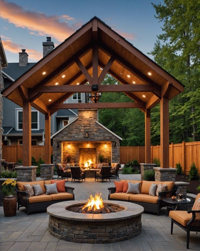 Gable Roof With Fire Pit Built In