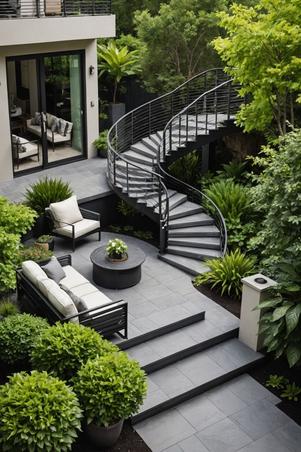 11) Curved Staircase Paired with Metal Handrail