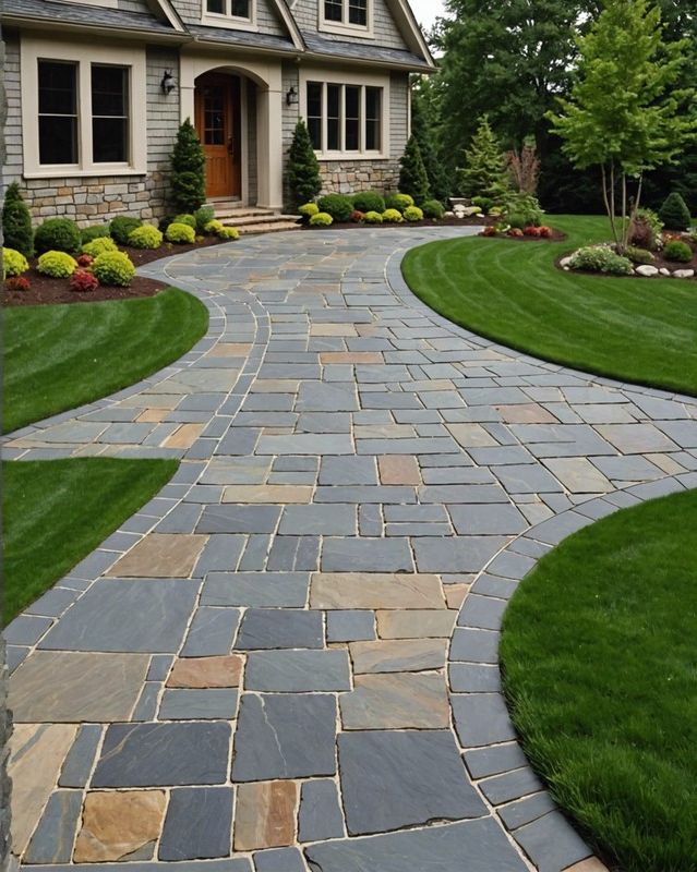 Natural Stone Driveway With Flagstone Inlay