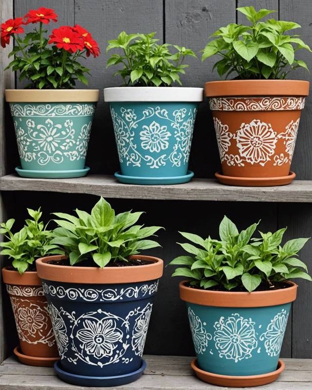 Stenciled Flower Pot Designs