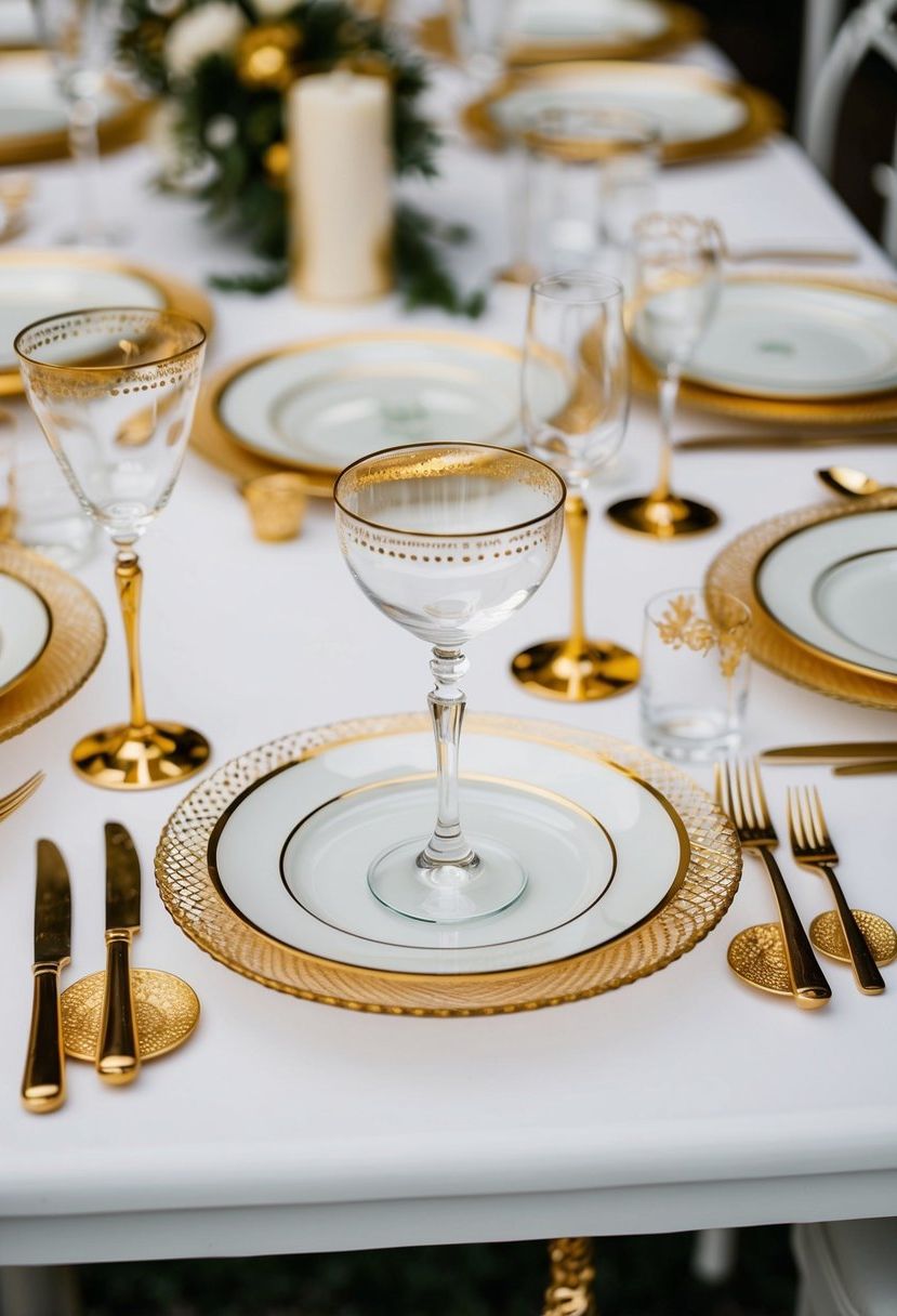 1) Gold-rimmed glass plates