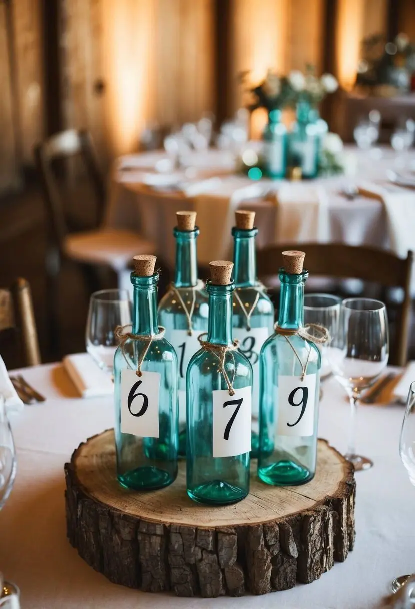 4) Glass Bottle Table Numbers