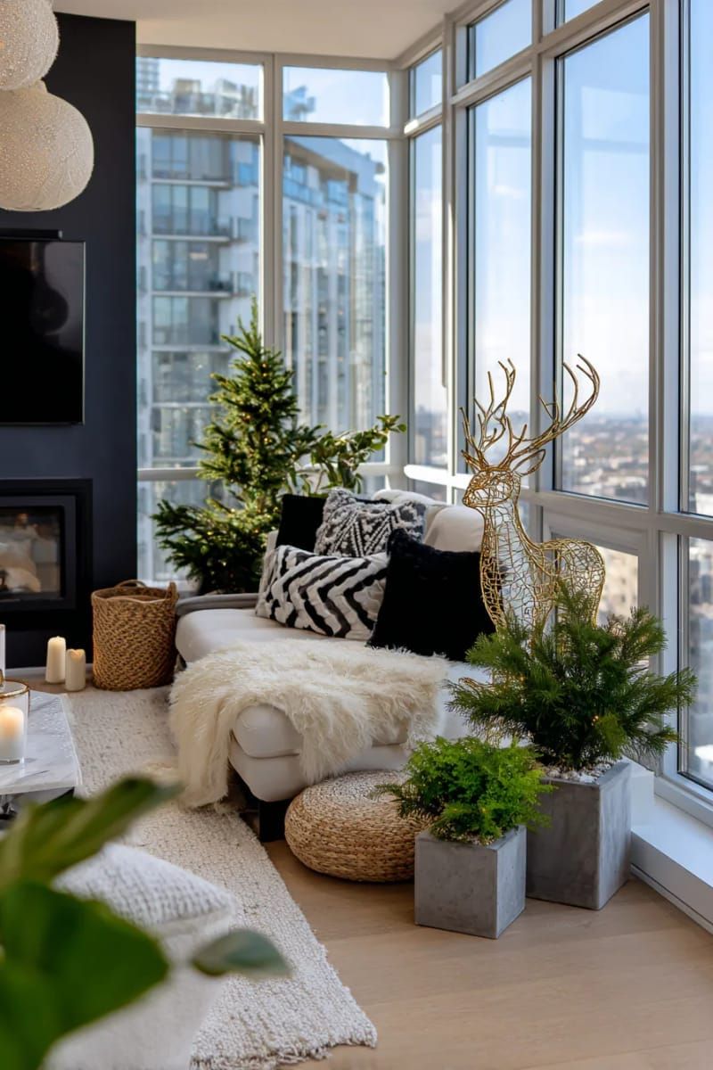 5. Wire-Frame Reindeer With Potted Evergreens