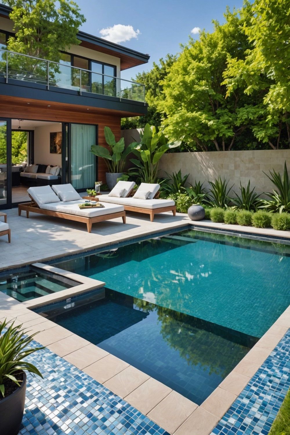 Raised Pools Finished with Glass Tile
