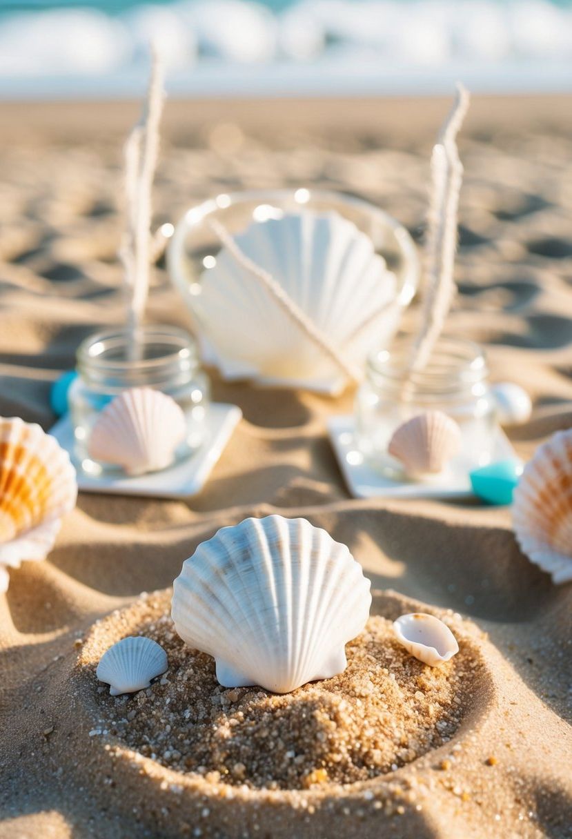 11) Sea shell and sand centerpiece for beach weddings