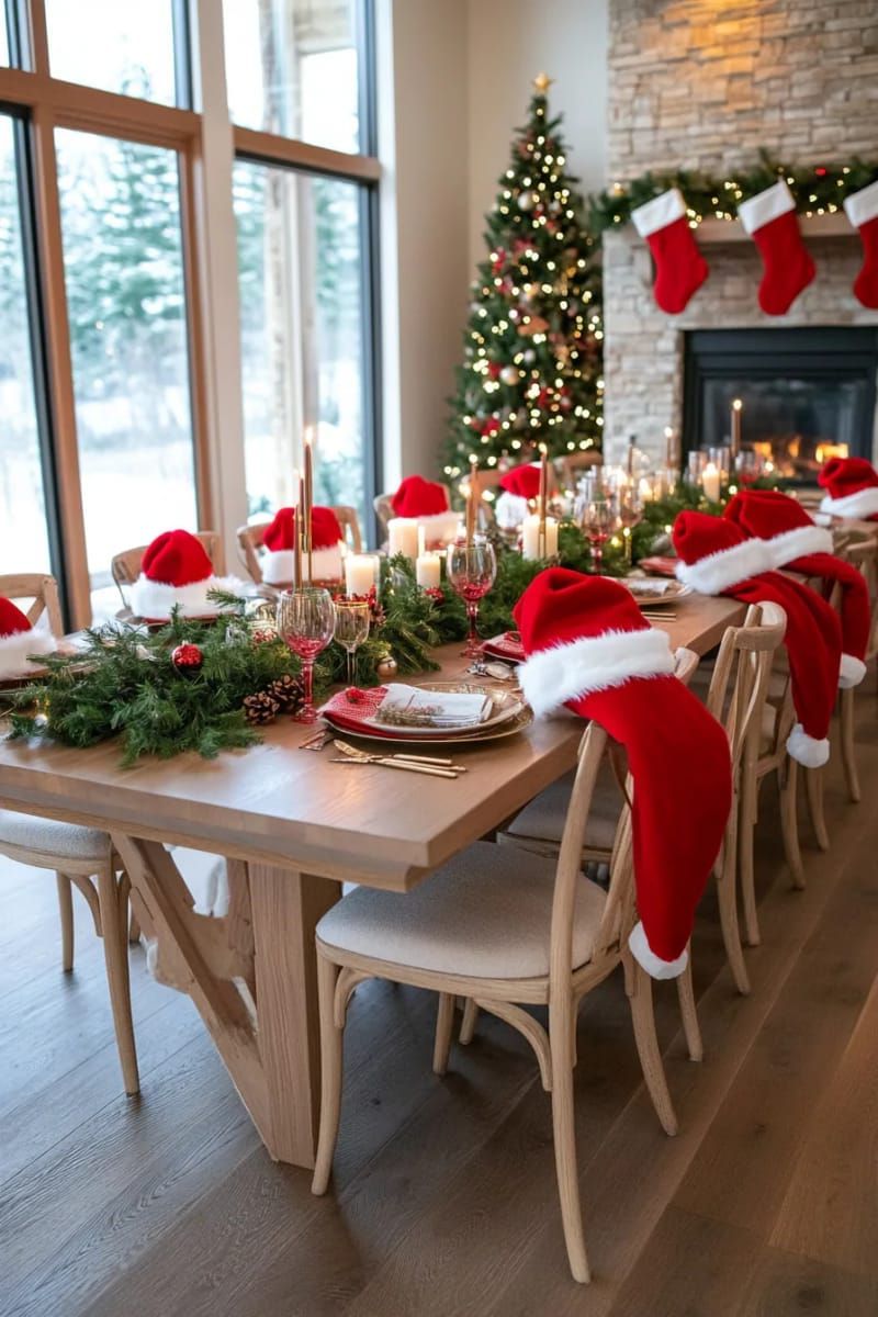 18. Santa Hats as Playful Chair Back Decor - photo 2
