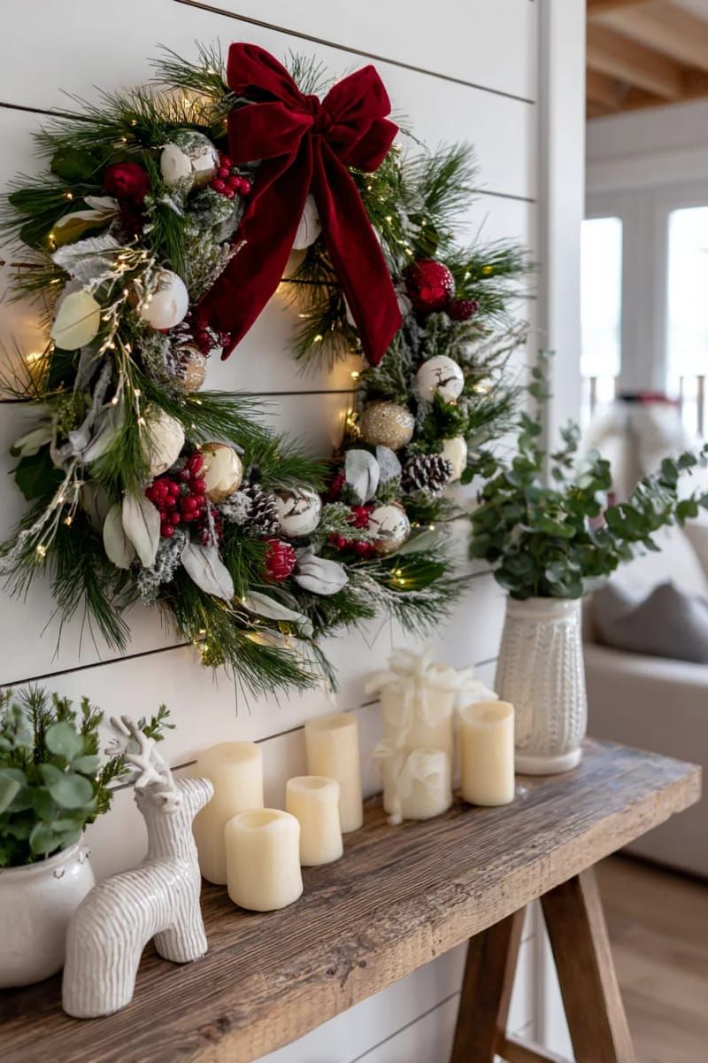 28. Fairy-lit pine wreath with small ornaments - photo 2