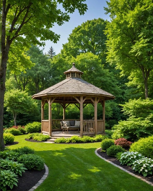 Round Gazebo with Shingled Roof Design