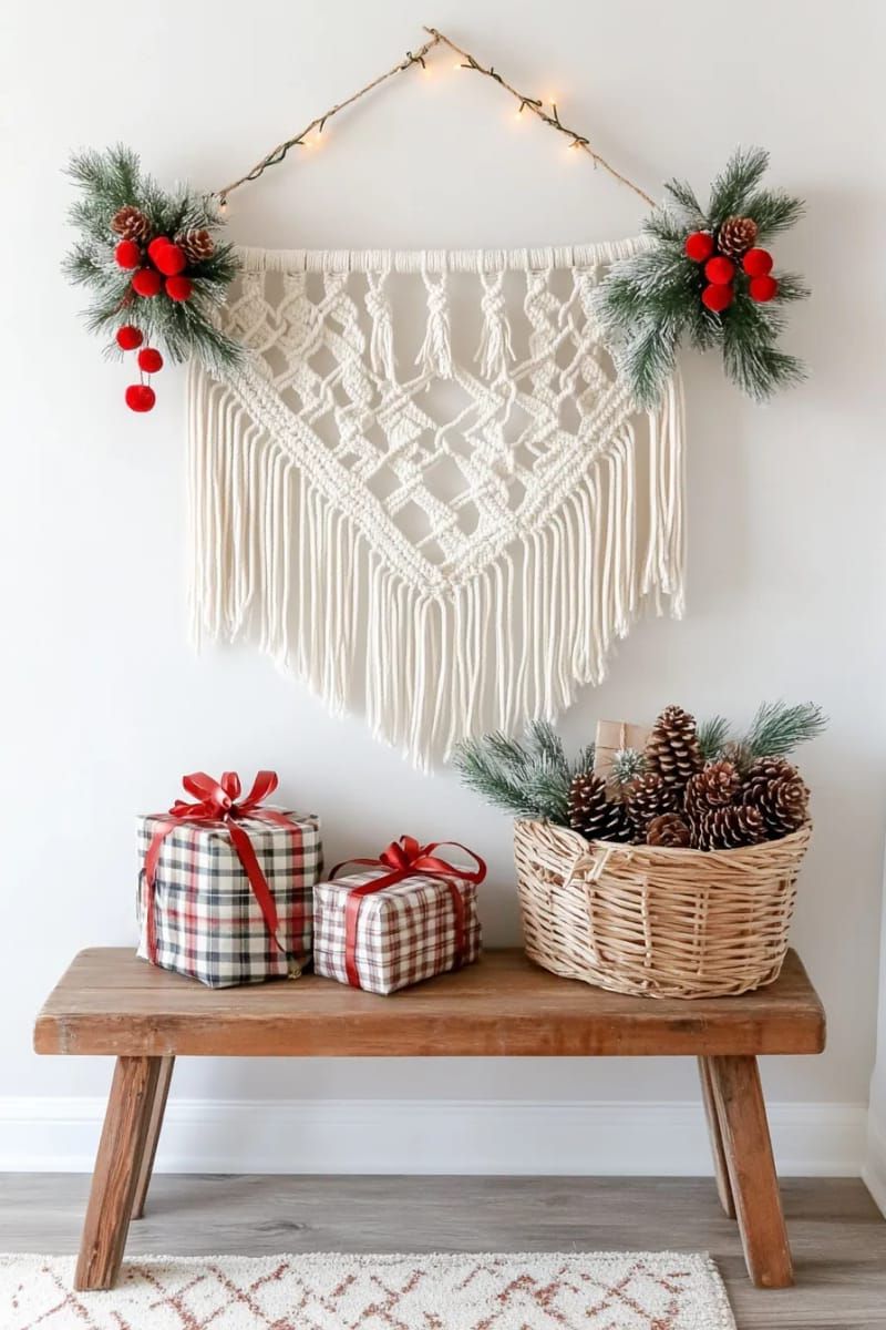 21. Macrame Wall Hanging with Red Pom-Poms - photo 3