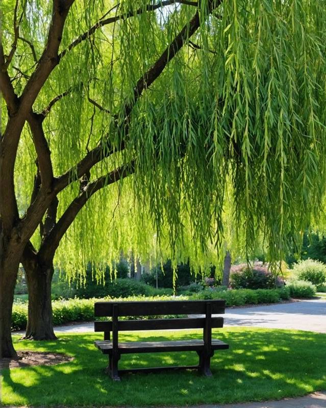 Shaded Bench Beneath a Weeping Willow