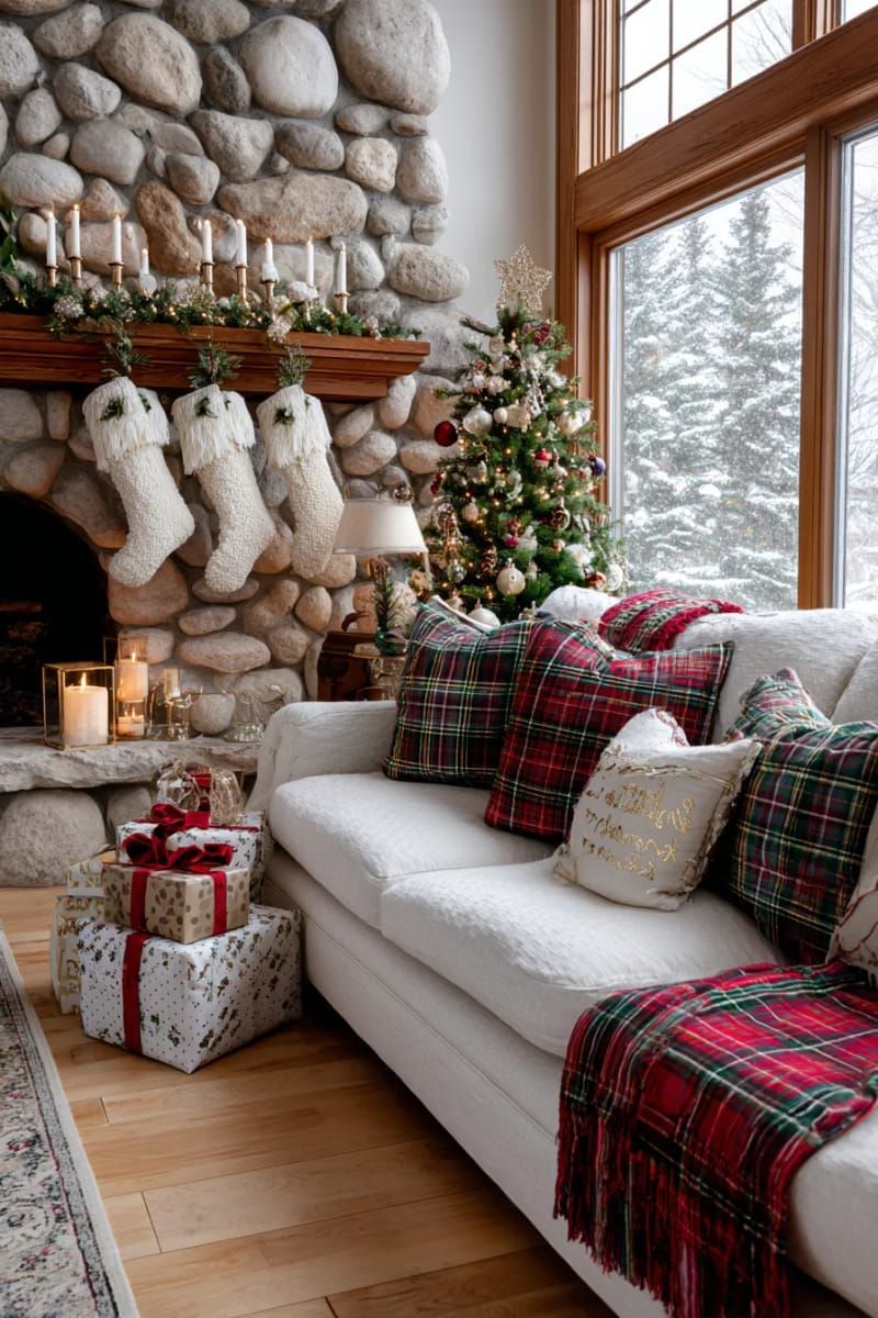 2. Cozy Living Room with Plaid and Candleholders - photo 2