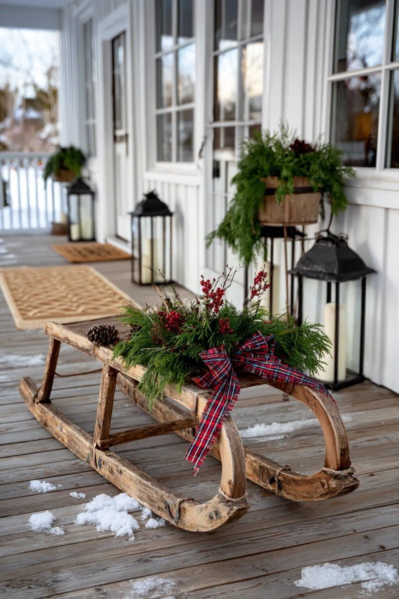 8. Vintage Porch Sled With Greenery